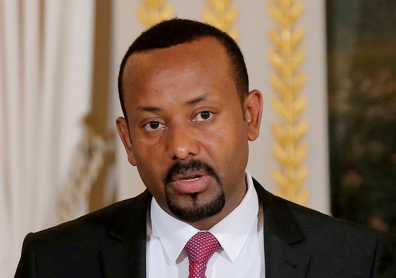 Ethiopian Prime Minister Abiy Ahmed speaks during a media conference