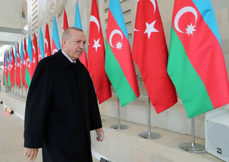 Turkish President Erdogan attends a military parade in Baku