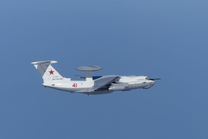 FILE PHOTO: Russian A-50 military aircraft flies near the disputed