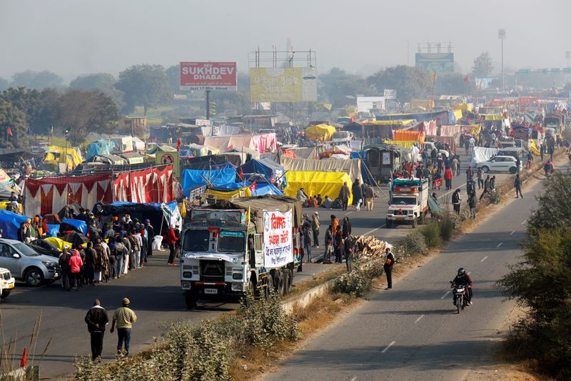 A view of a crowded highway as farmers protest against