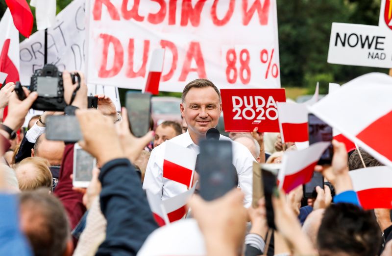 Polish President Andrzej Duda meets local residents in Odrzywol
