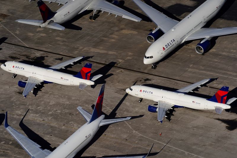 FILE PHOTO: Delta Air Lines passenger planes parked in Birmingham