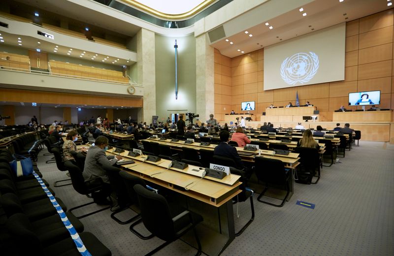 FILE PHOTO: Delegates attend the Human Rights Council in Geneva