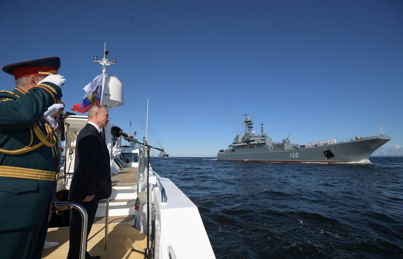 Russia’s President Putin attends the Navy Day parade in Saint