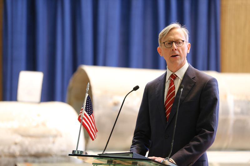 U.S. Special Representative for Iran Brian Hook speaks during a