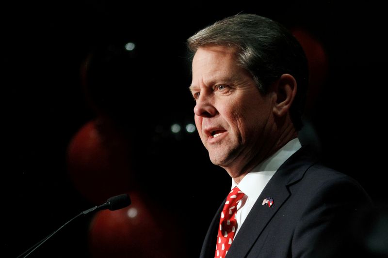 Following mid-term elections, Republican gubernatorial candidate Brian Kemp reacts after