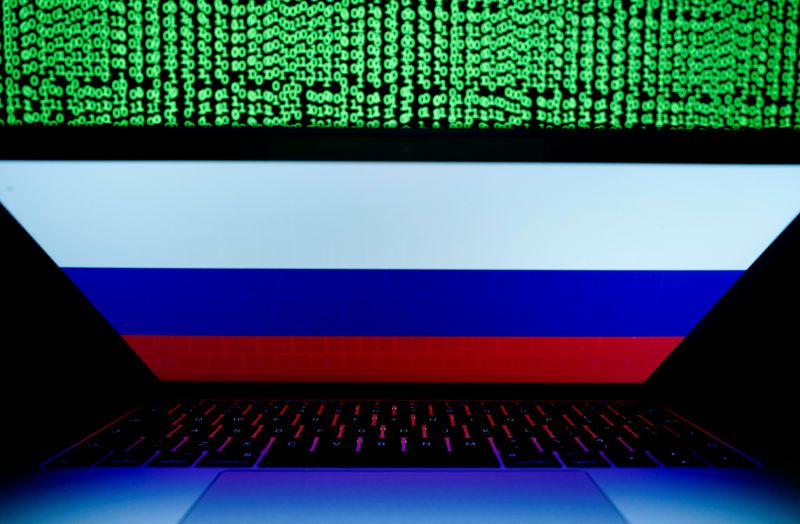FILE PHOTO: Russian flag is seen on the laptop screen