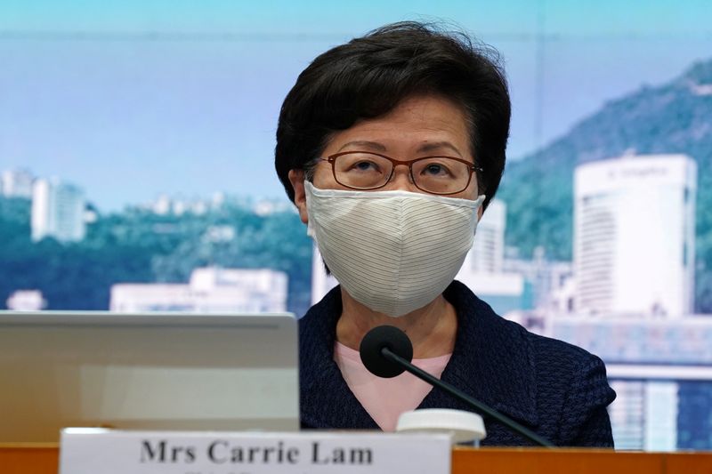 Hong Kong Chief Executive Carrie Lam, wearing a face mask