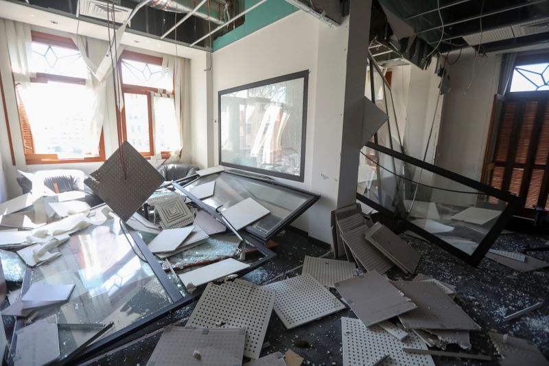 A view shows the damage inside the Reuters Beirut offices
