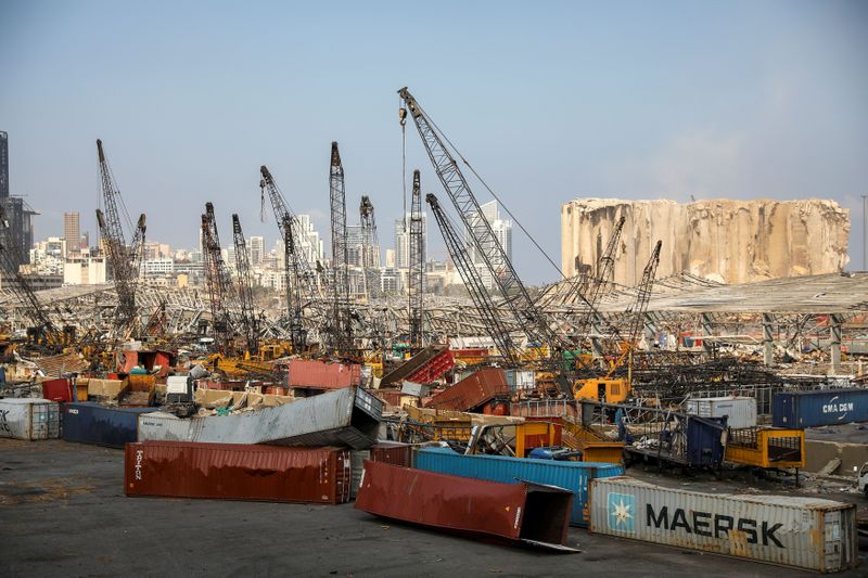 A view of the damaged port following a massive explosion,