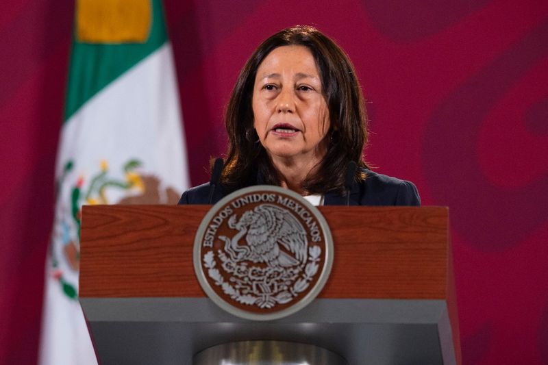 Sylvia Varela, head of AstraZeneca Mexico, speaks during a news