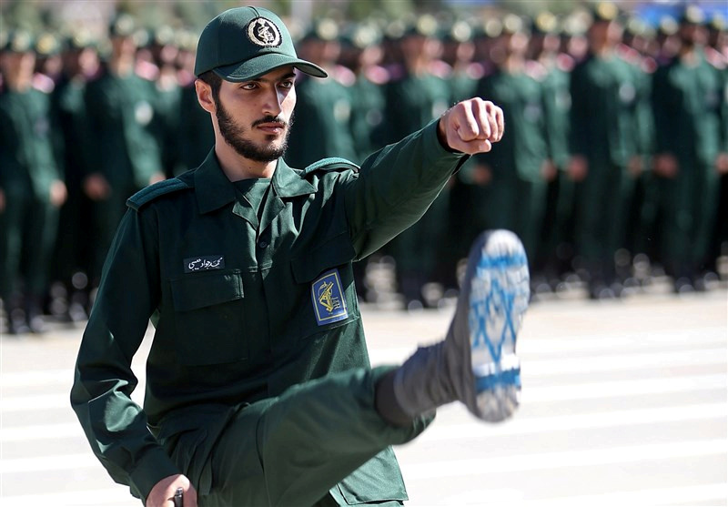 FILE PHOTO: An Iranian Officer of Revolutionary Guards, with Israel