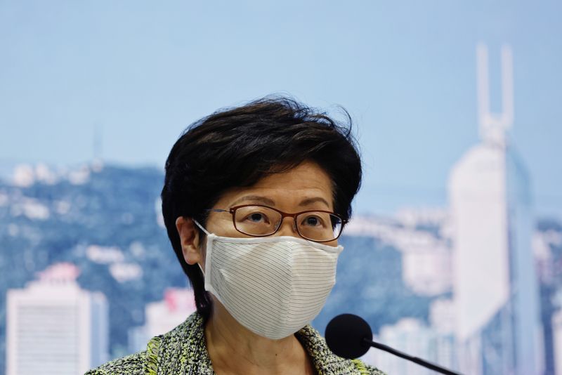 Hong Kong’s Chief Executive Carrie Lam speaks during a news