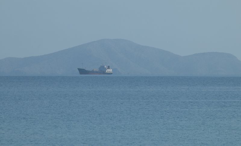 The oil tanker San Roman is seen anchored at Pozuelos
