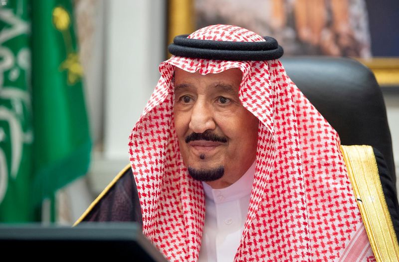 Saudi Arabia’s King Salman bin Abdulaziz attends a virtual cabinet