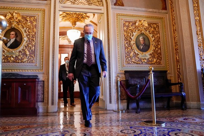 U.S. Senate Minority Leader Schumer walks through the U.S. Capitol