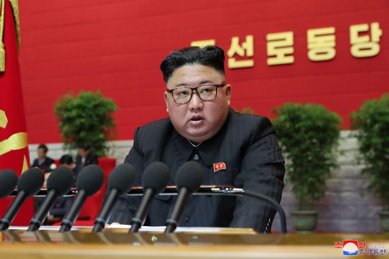 North Korean leader Kim Jong Un speaks during the 8th