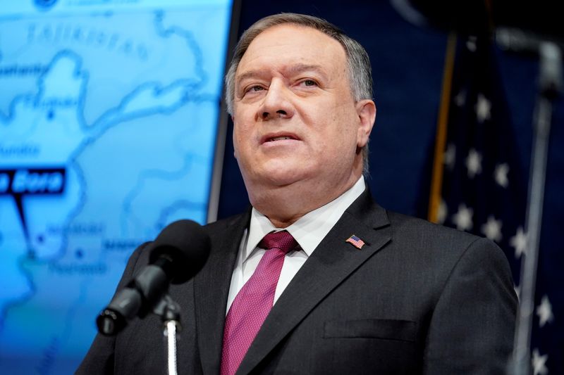 FILE PHOTO:  U.S. Secretary of State Pompeo delivers remarks