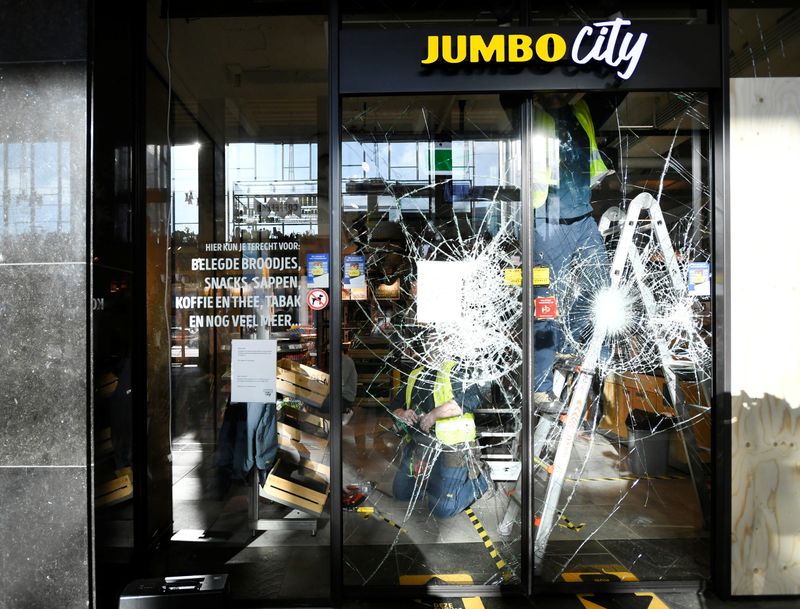 View of damage after clashes against COVID-19 lockdown in Eindhoven