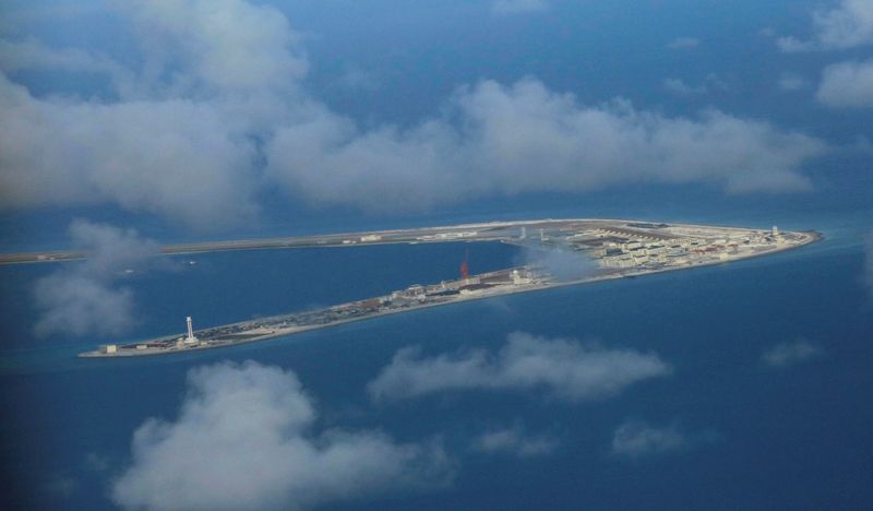An aerial view of China occupied Subi Reef at Spratly