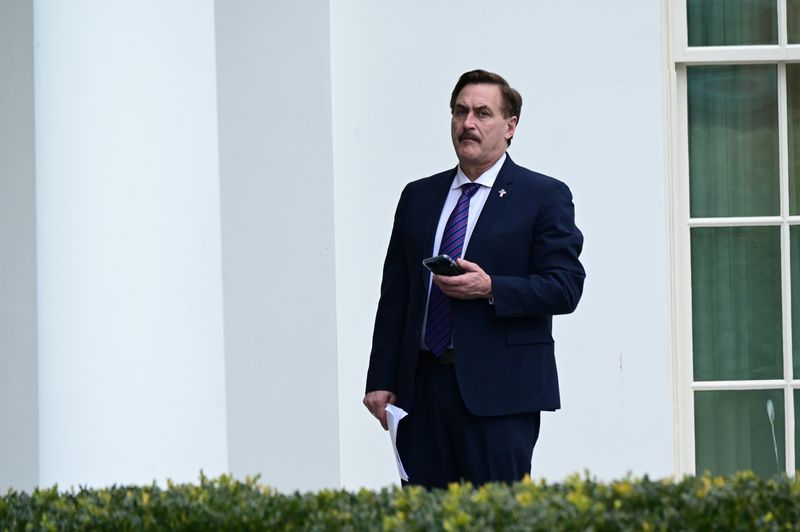 Mike Lindell, CEO of My Pillow, stands outside the West