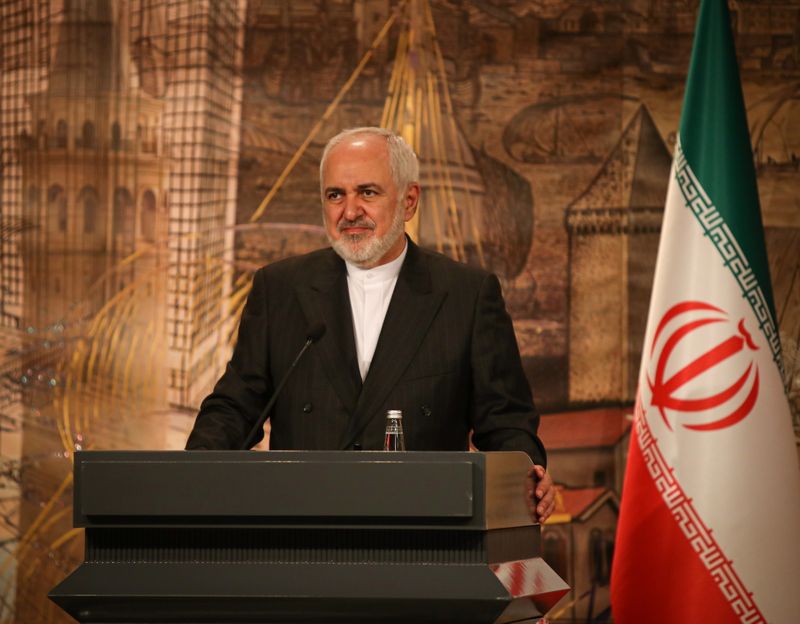 Iranian Foreign Minister Zarif talks during a news conference in