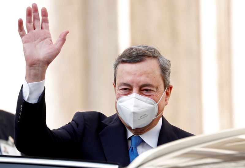 Former European Central Bank President Mario Draghi leaves Monte Citorio,
