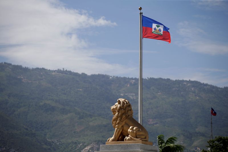 FILE PHOTO: The Haitian flag is seen next to the