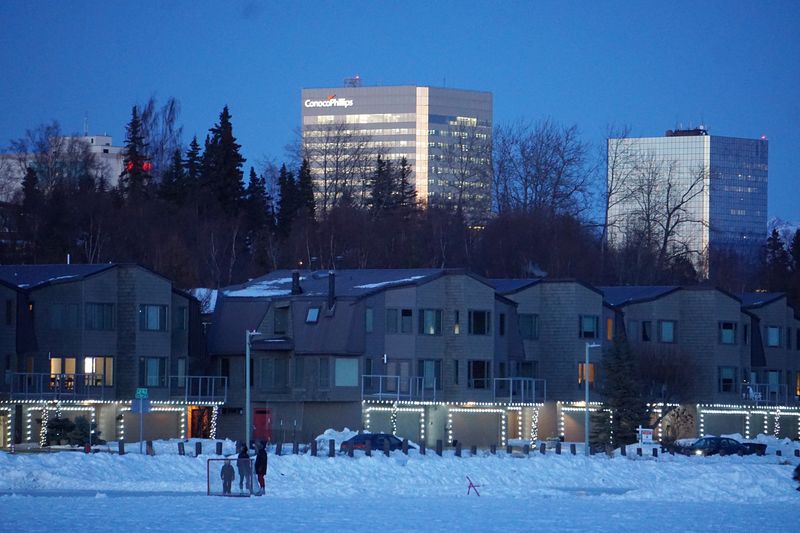 FILE PHOTO: The ConocoPhillips Alaska Inc. building overlooks the frozen