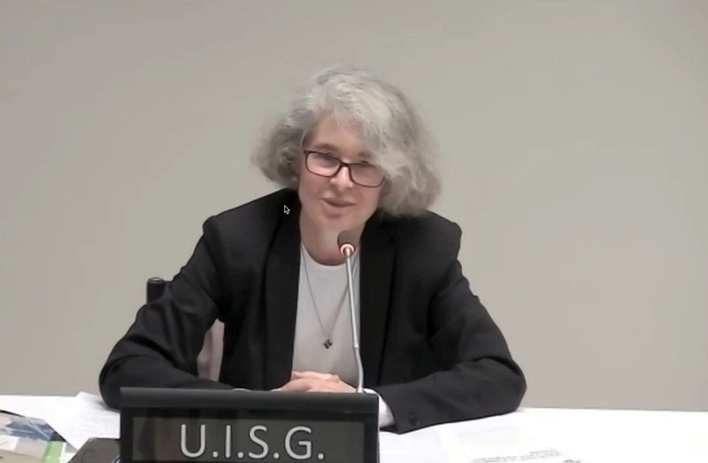 Sister Nathalie Becquart speaks during a meeting, in Rome