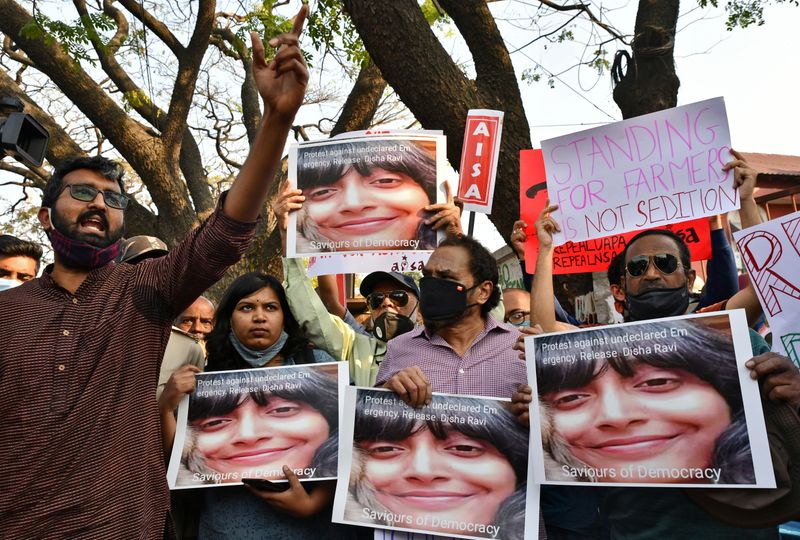 Protest against the arrest of climate activist Disha Ravi, in
