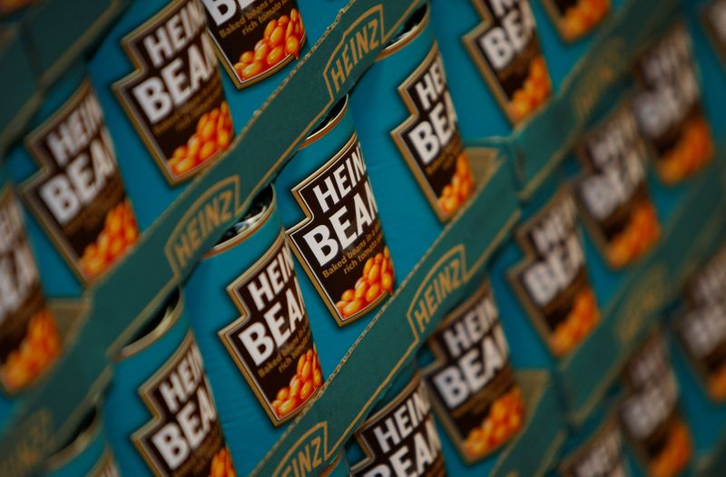 FILE PHOTO: Tins of Heinz Baked Beans rest on a