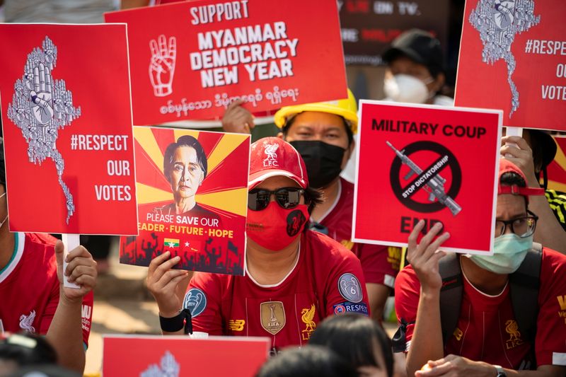 Protest against military coup in Yangon