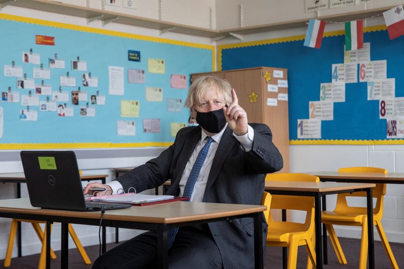 British PM Boris Johnson visits Sedgehill School in London