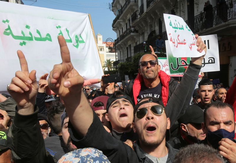 Protest demanding political change, in Algiers