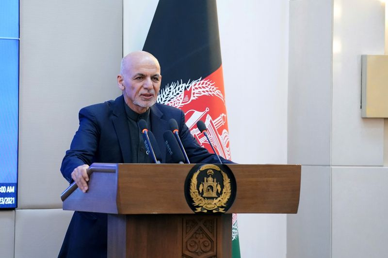 Afghan President Ashraf Ghani speaks during a ceremony in Kabul