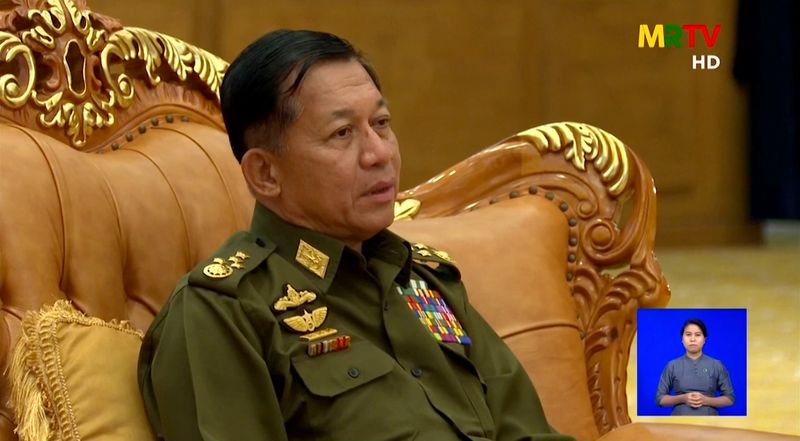 General Min Aung Hlaing speaks during a meeting