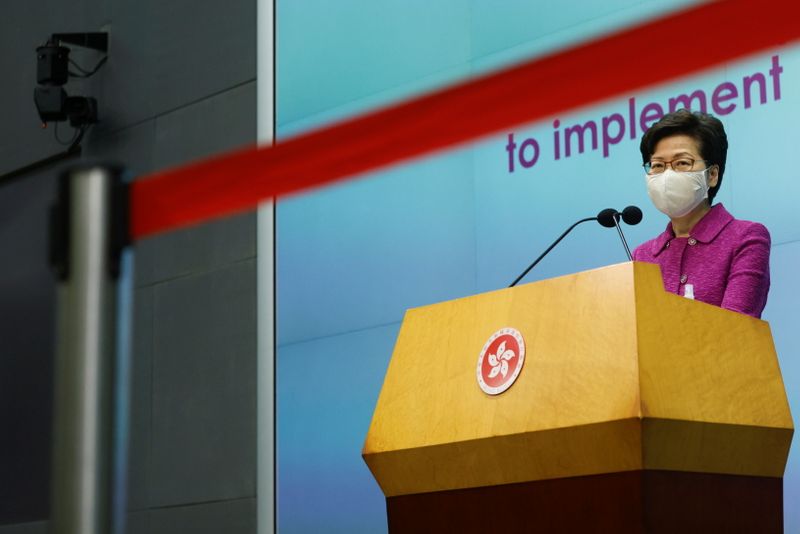 Hong Kong Chief Executive Carrie Lam speaks during a news