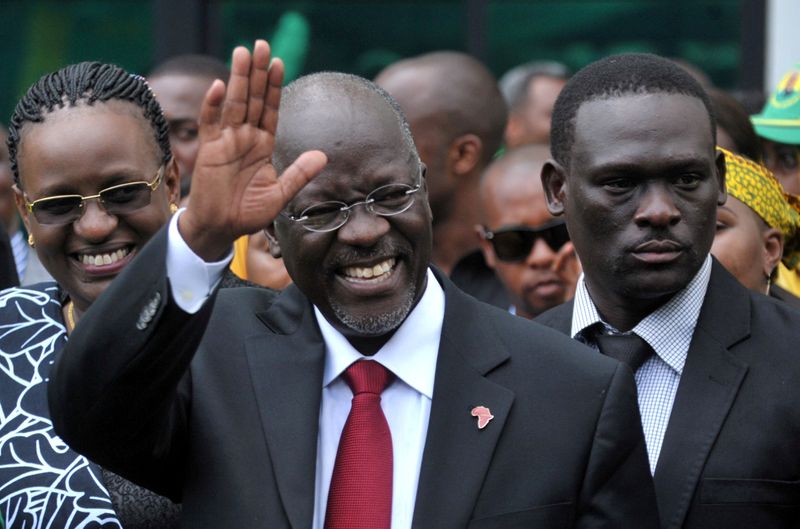 FILE PHOTO: Tanzania’s President elect Magufuli salutes members of the