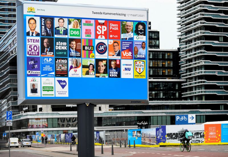 An election sign is seen in The Hague
