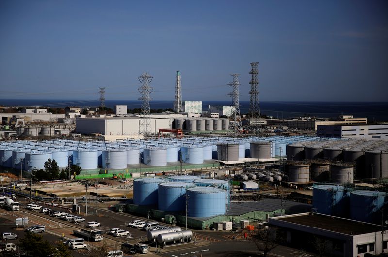 The storage tanks for treated water are seen at the