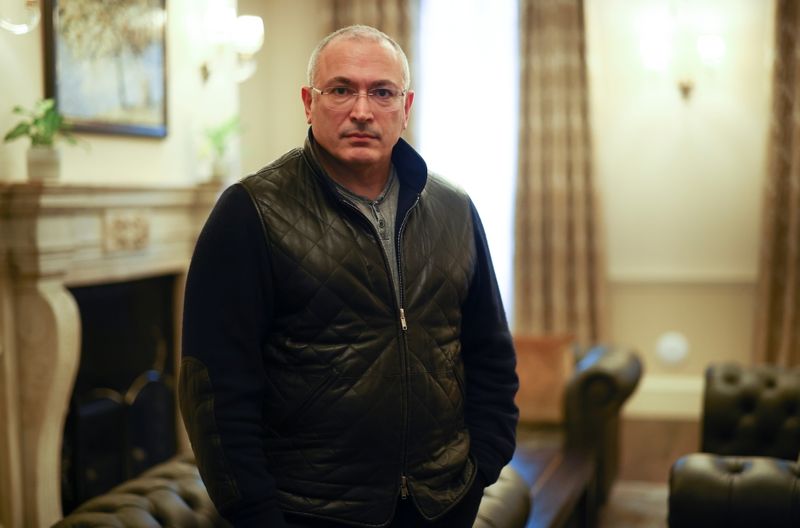 Former Russian tycoon Mikhail Khodorkovsky poses for a pictured after