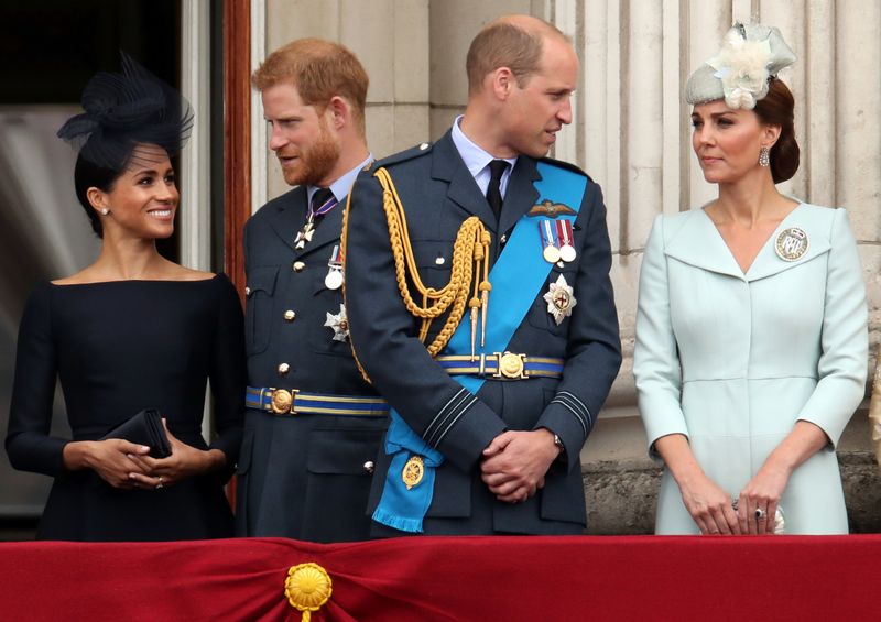 Britain’s Meghan, Duchess of Sussex, Prince Harry, Prince William, Catherine,