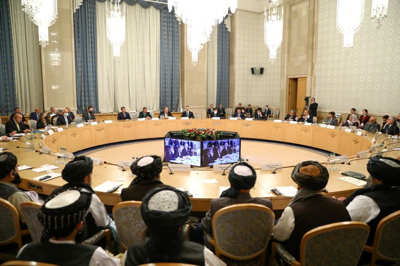 Officials attend the Afghan peace conference in Moscow