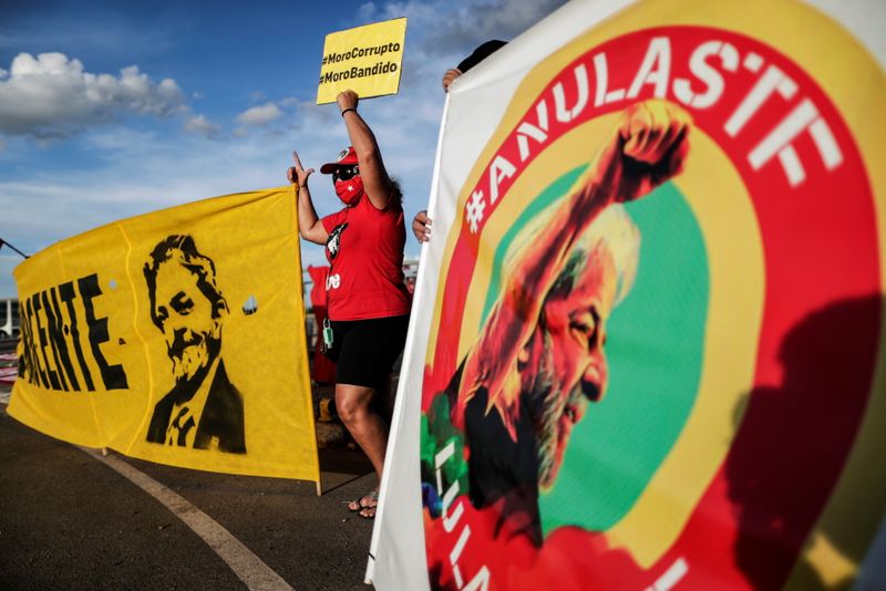 Supporters of Brazil’s former President Luiz Inacio Lula da Silva