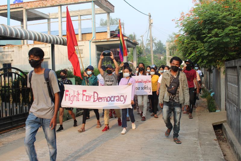 University students and LGBT groups march against coup in Dewai