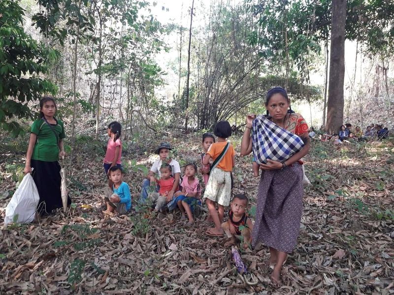 Escaping villagers from the Karen State are pictured in an
