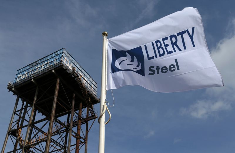 The Liberty Steel flag flies over the steel plant in