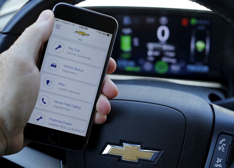 FILE PHOTO: A mobile phone displays the OnStar app inside