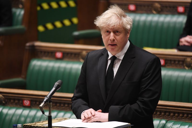 Britain’s Prime Minister Boris Johnson speaks during a tribute to